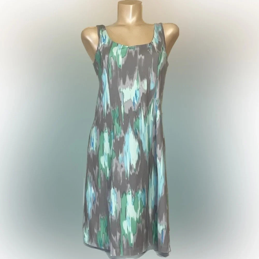 Eddie Bauer women’s dress Medium mini tank shelf bra stretch casual grey green